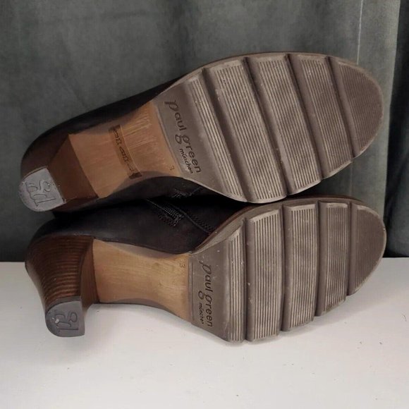 Paul Green Munchen Black Leather Side Zip Ankle Boots w/ Brown Strap UK 3, US 5 - Picture 6 of 9
